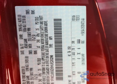 2017 Ford Escape Se from USA, damaged, VIN 1FMCU0GD5HUE20296